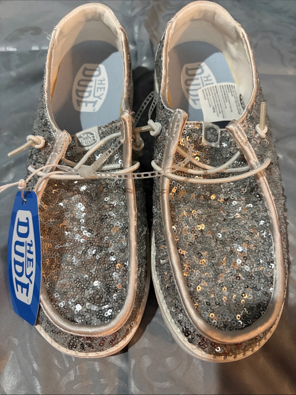 Hey Dude Sequined Silver Slip-On Moccasins